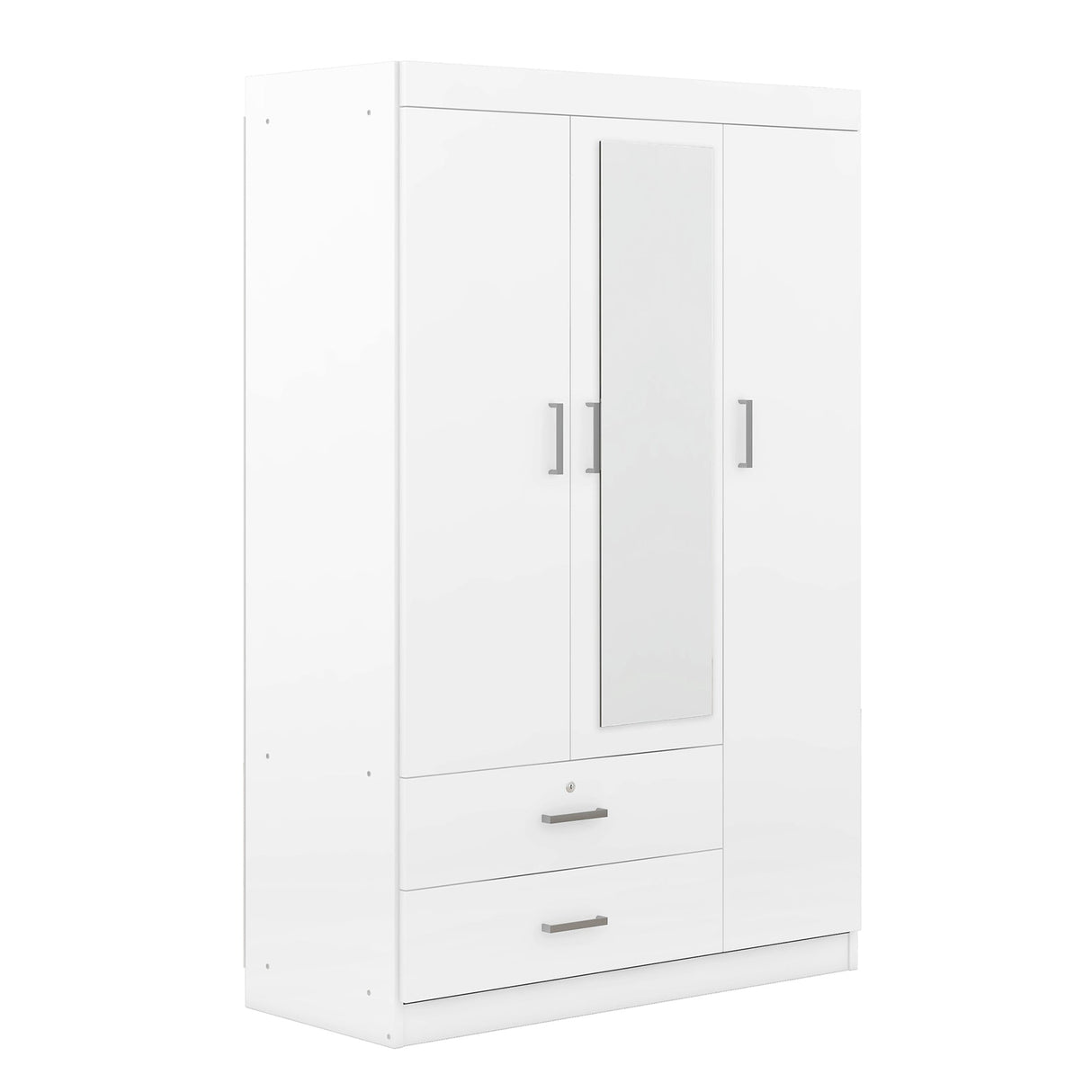 3-Door Mirror Wardrobe with Shelves, White