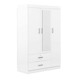3-Door Mirror Wardrobe with Shelves, White