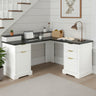 59" Modern Fluted L-Shaped Desk with Charging Station & Storage