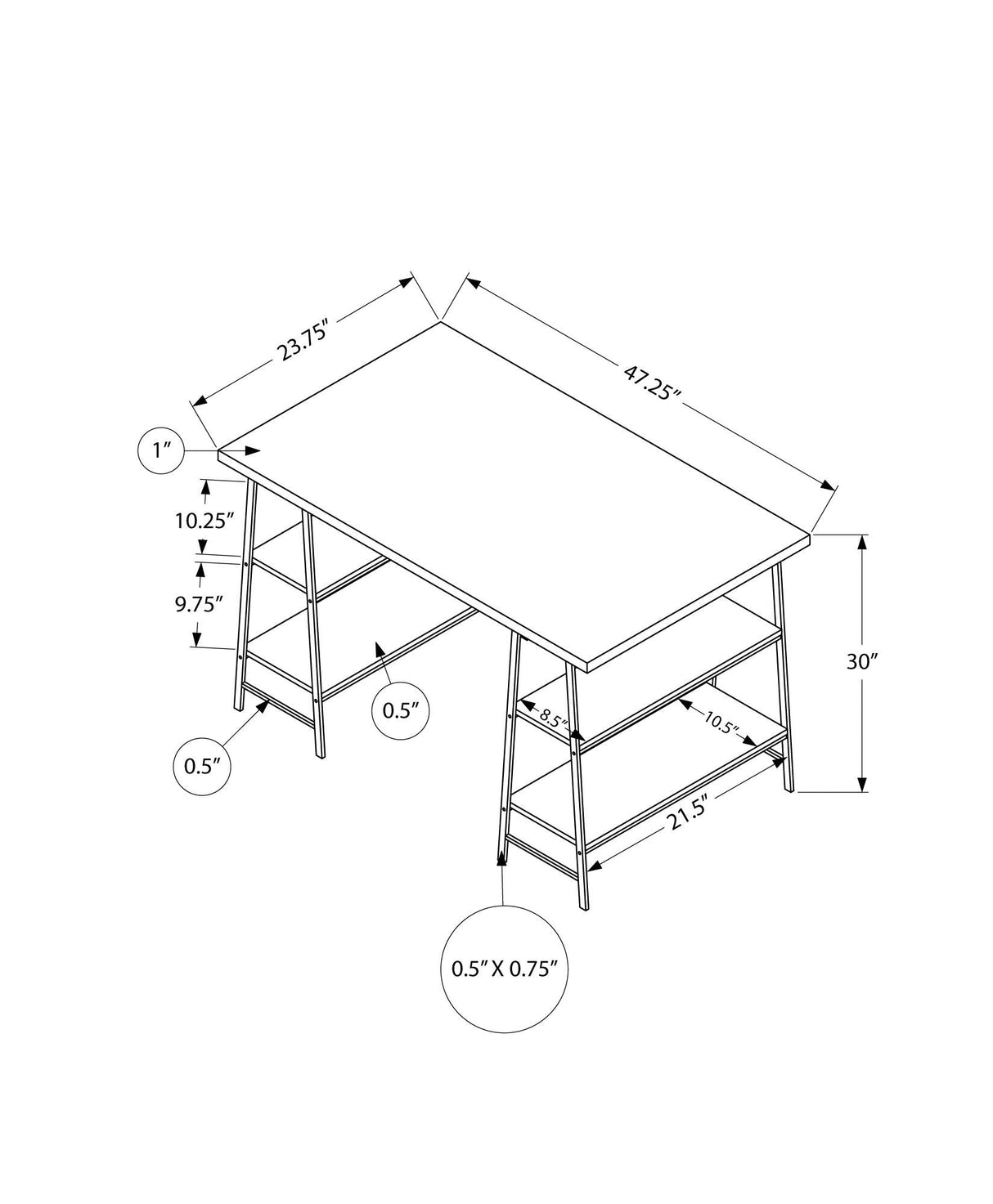 Computer Desk For Home Office, Storage Shelves, Industrial Design
