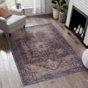 Maval Burgundy Washable Area Rug 3' x 5'
