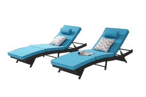 Outdoor Wicker Long Reclining Chair Set of 2 , Wicker Reclining Lounge Chair Lawn Sunbathing Chairs Recliner up to 150°  Beach Poolside Garden
