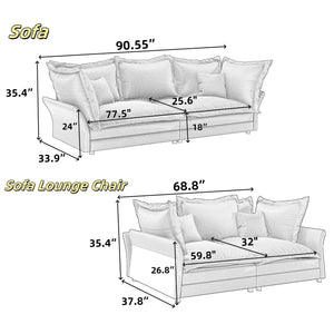 Modern Comfy Upholstered Sofa Cloud Couch, Deep Seat Couches With Multiple Large Soft Pillows