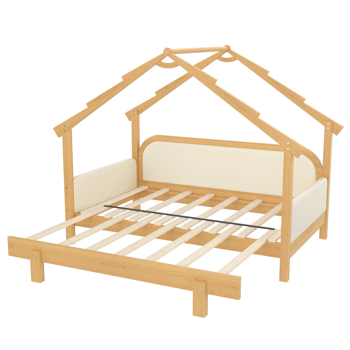 Twin Size Wood Treehouse Bed with Soft Cushion Rails