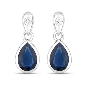 1.65 Carat Genuine Blue Sapphire and White Diamond 10K White Gold Earrings