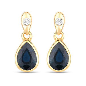 1.65 Carat Genuine Blue Sapphire and White Diamond 10K Yellow Gold Earrings