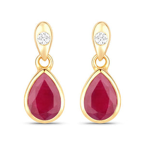 1.65 Carat Genuine Ruby and White Diamond 10K Yellow Gold Earrings