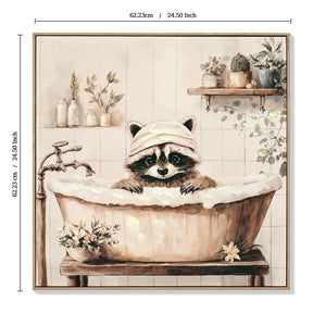 Raccoon Bathroom Canvas Wall Art Raccoon in Bathtub Painting Funny Animal Bathroom Wall Art Black and White Animal Bathtub Pictures for Bath Restroom Wall Decor Framed 24x24 inch