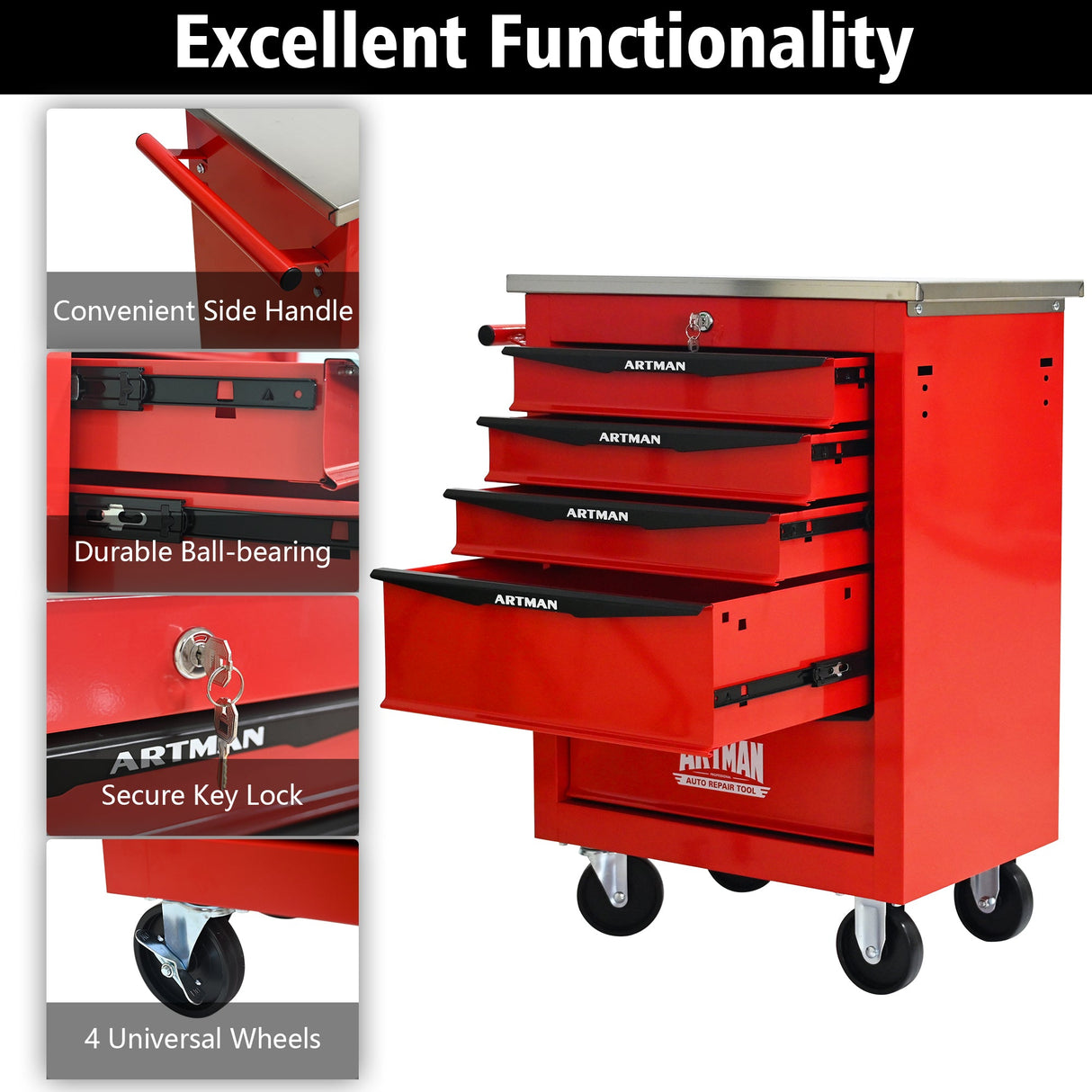 5 Drawers Multifunctional Tool Cart with Wheels