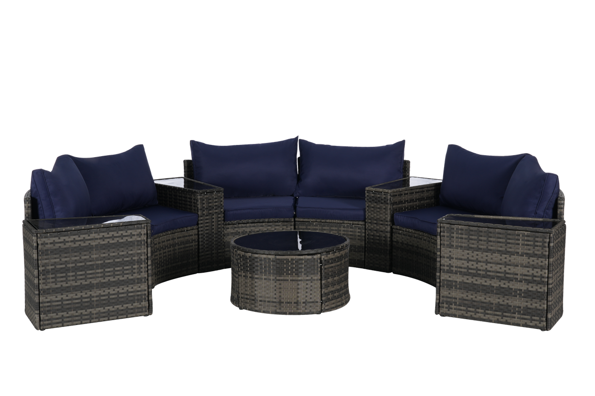 Outdoor Patio Furniture 11-Piece Half-Moon Sectional Round Patio Furniture Set