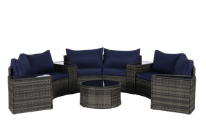 Outdoor Patio Furniture 11-Piece Half-Moon Sectional Round Patio Furniture Set