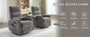 Heat Massage Manual Recliner Chair with Rocker and Swivel in Fabric