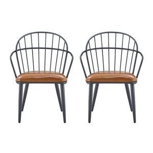 Industrial Inspired Upholstered Dining Chair Set With Metal Legs (Set of 2) - Brown