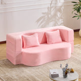 71-Inch Folding Sofa Bed in Pink Chenille with High-Density Foam