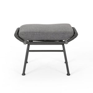 Outdoor Modern Boho Wicker Ottoman With Cushions (Set of 2)