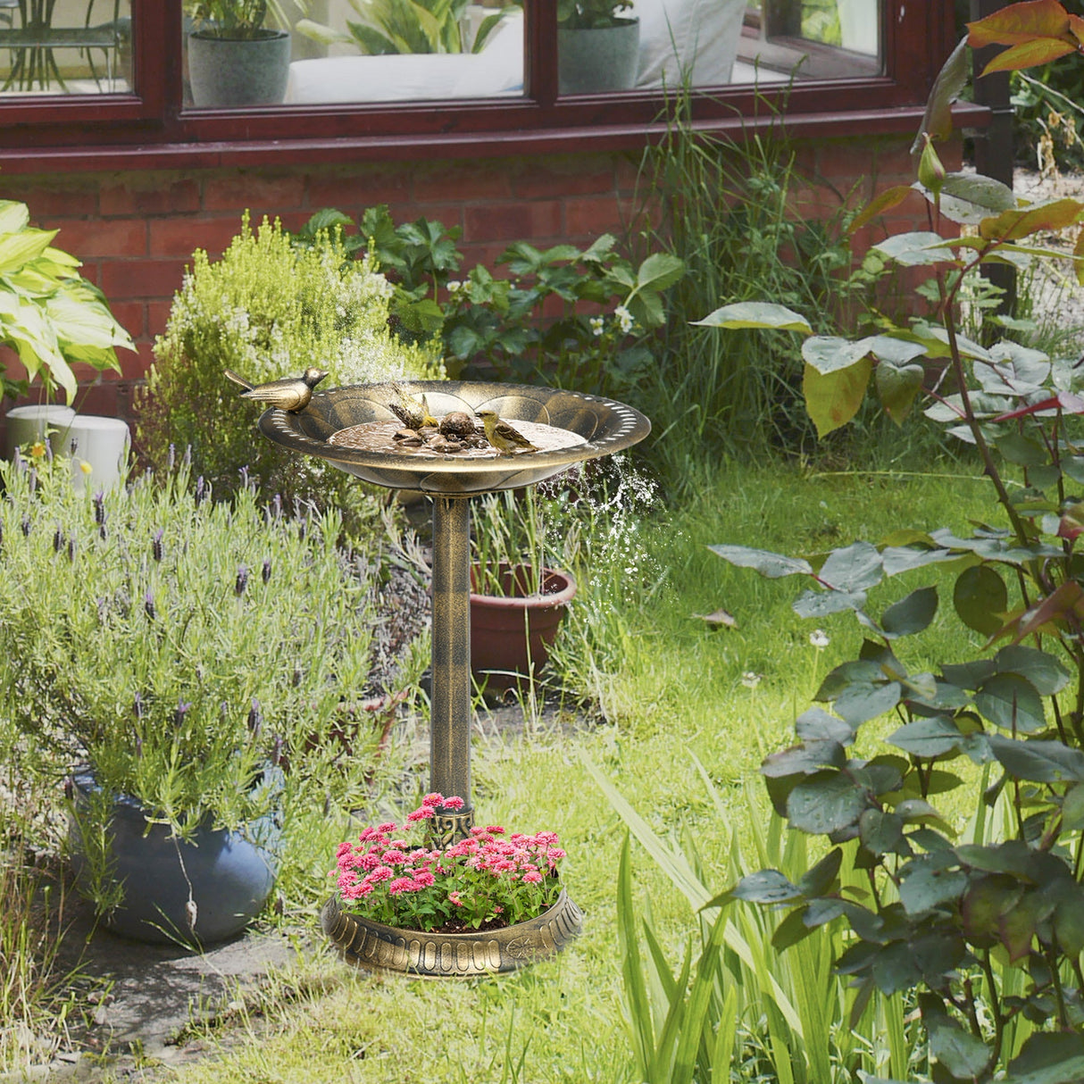 Outsunny 28' Antique Bronze Bird Bath with Pedestal Flower Planter Base