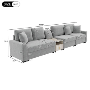 Modular Sofa Couch With Storage Armrest and Center Console