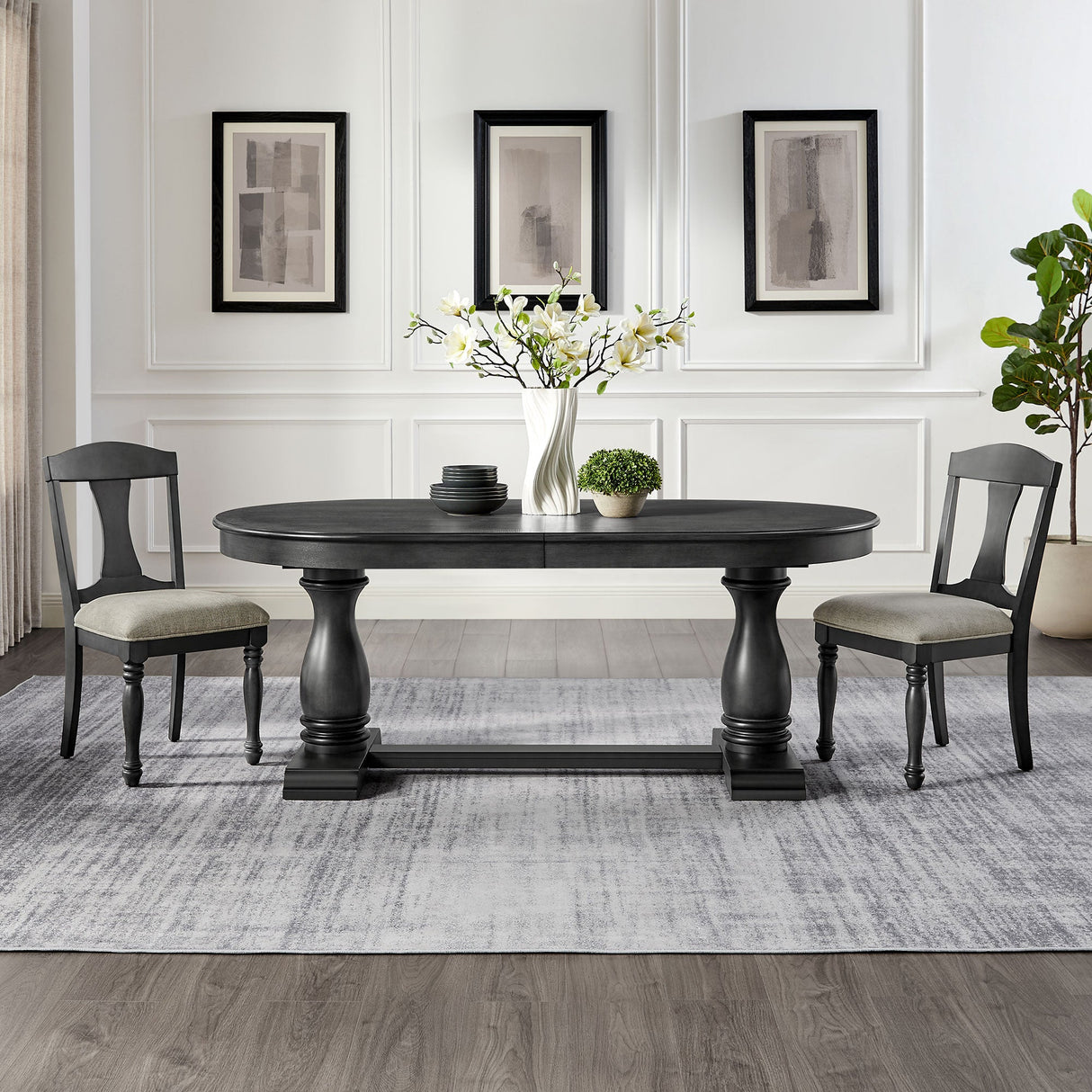 Wooden Frame Upholstered Dining Chairs, Set of 2