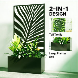 Outdoor Raised Garden Bed with Privacy Screen and Metal Planter Box