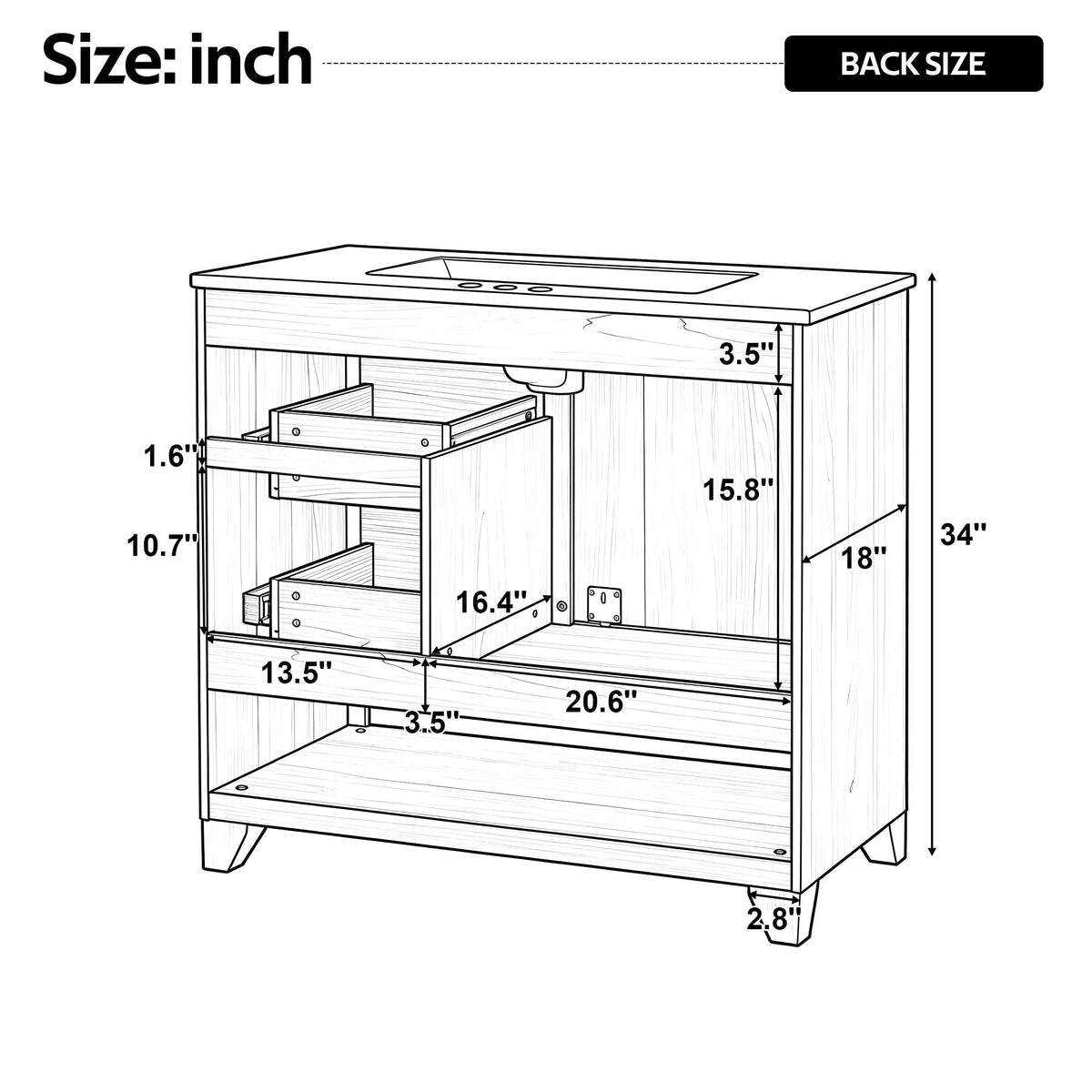 36" Bathroom Vanity with Ceramic Sink and Soft-Close Drawers - White