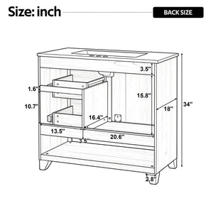 36" Bathroom Vanity with Ceramic Sink and Soft-Close Drawers - White