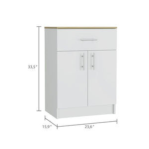 Pantry Organizer Cabinet One Drawer, Two Interior Shelves, Two Doors - White / Light Oak