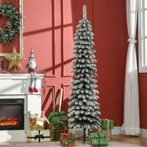 HOMCOM 6' Tall Unlit Snow Flocked Artificial Christmas Tree