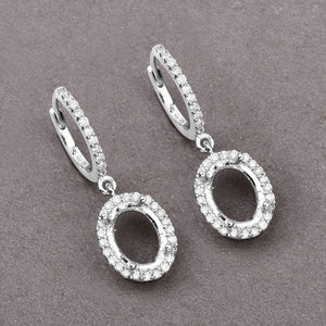 0.32 Carat Genuine White Diamond 14K White Gold Semi Mount Earrings - holds 8x6mm Oval Gemstones