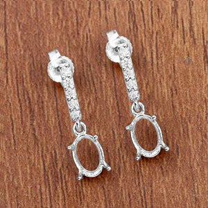 0.14 Carat Genuine White Diamond 14K White Gold Semi Mount Earrings - holds 7x5mm Oval Gemstones