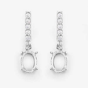 0.14 Carat Genuine White Diamond 14K White Gold Semi Mount Earrings - holds 7x5mm Oval Gemstones