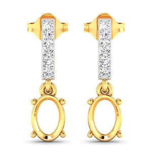 0.14 Carat Genuine White Diamond 14K Yellow Gold Semi Mount Earrings - holds 7x5mm Oval Gemstones