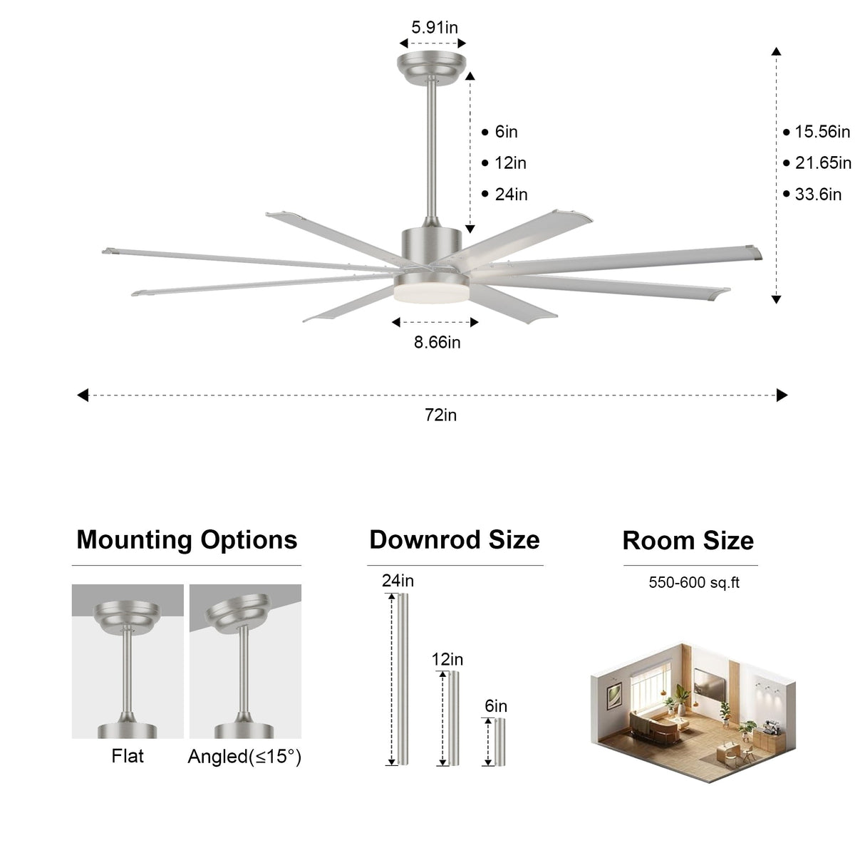 72 Inch Industrial PM DC Motor Ceiling Fan