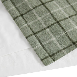 Plaid Rod Pocket and Back Tab Curtain Panel with Fleece Lining Green 50x84