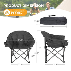 Oversized Camping Chair, Portable Folding Moon Chair with Side Pocket