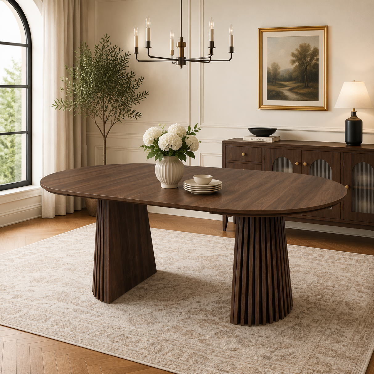 Walnut-Colored Wooden Dining Table