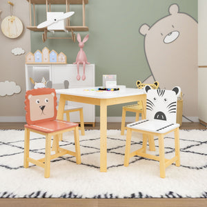 Kids Table And Chair Set With Cartoon Animals Design - White