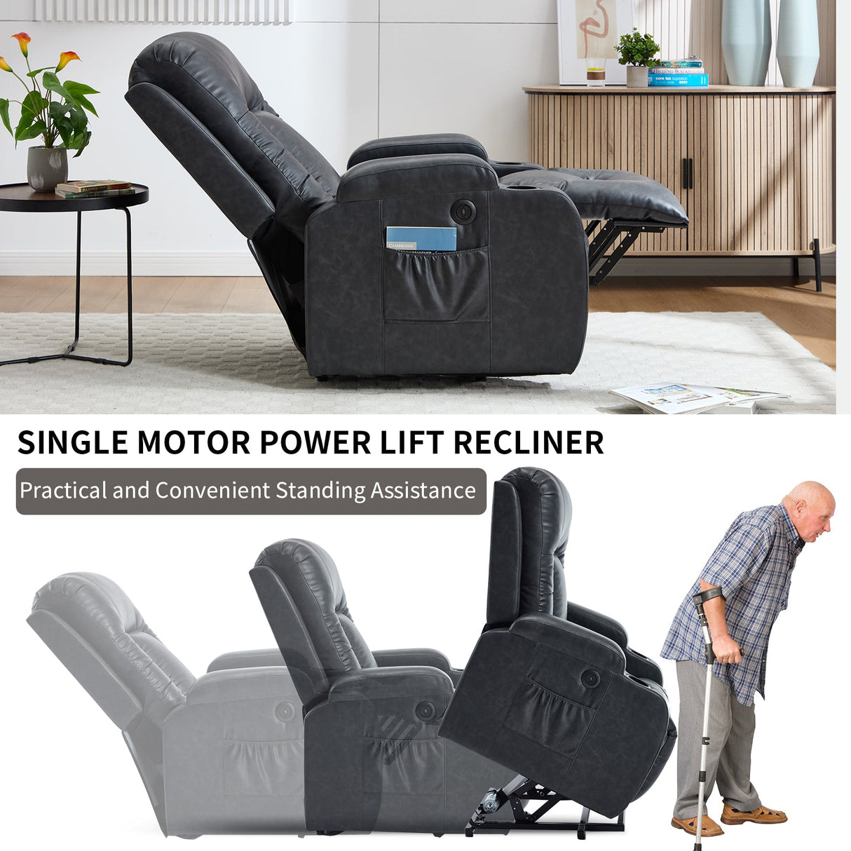 Dark Recliner with Power Lift Assistance