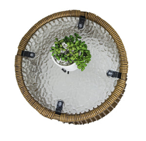 6PCS Outdoor Patio Balcony Natural Color Wicker Sofa Chair Set with Beige Cushion and Round Tempered Glass Table