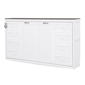 Murphy Bed With LED Light, Foldable Wall Bed Cabinet
