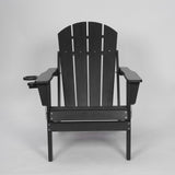 HDPE Folding Adirondack Chair with Dual Cup Holder - Black Wood Texture