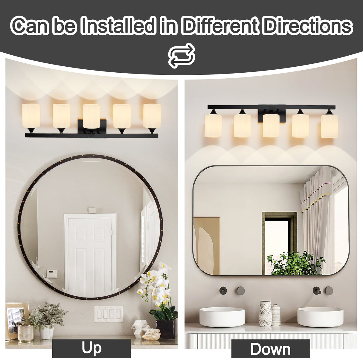 5-Light Matte Black Bathroom Lighting