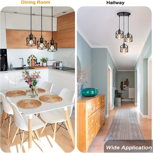 Industrial Farmhouse Pendant Light – Adjustable Metal Cage Fixture for Kitchen