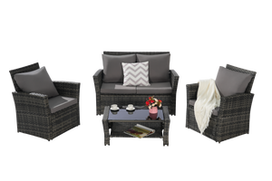 4 Pieces Outdoor Patio Furniture Sets Garden Rattan Chair Wicker Set