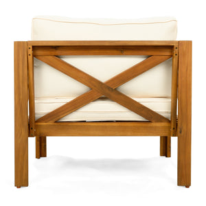 Outdoor Acacia Wood Club Armchair with Cushions (Set of 4)