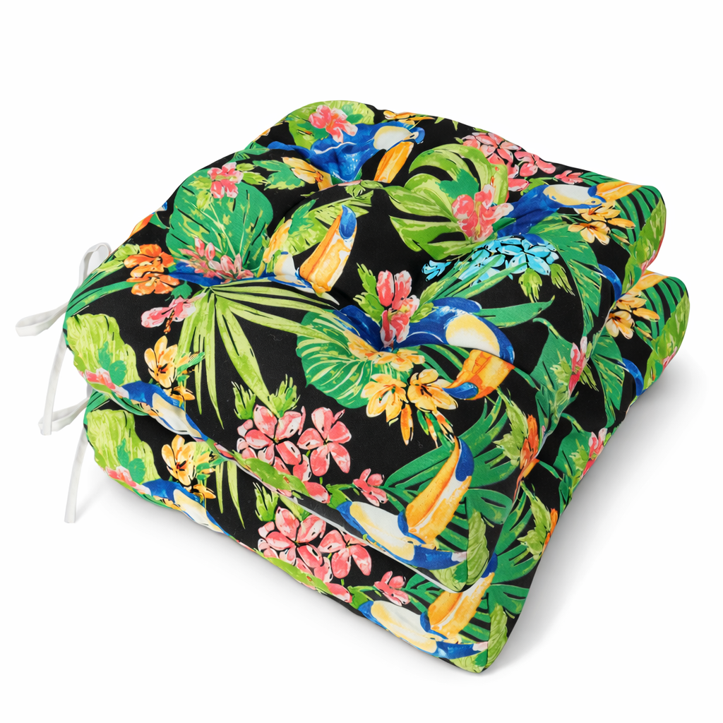 Outdoor Chair Cushions Set of 2, 19 x 19 x 4 Inch Tufted Seat Cushions