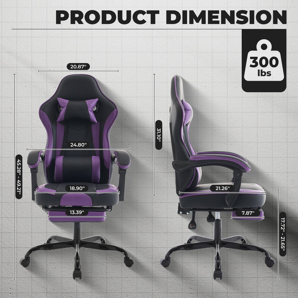 Gaming Chair with Footrest and Massage Lumbar Support
