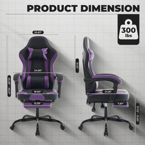 Gaming Chair with Footrest and Massage Lumbar Support