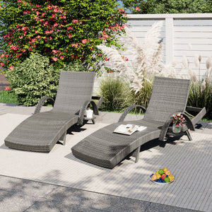 K&K 80'' Outdoor Wicker Chaise Lounge Chairs Set of 2