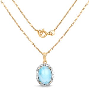 14K Yellow Gold Plated 13.55 Carat Genuine Larimar and White Topaz .925 Sterling Silver Pendant