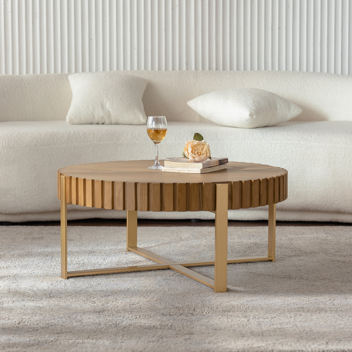 Modern Handcrafted Coffee Table with Solid Wood Reliefs